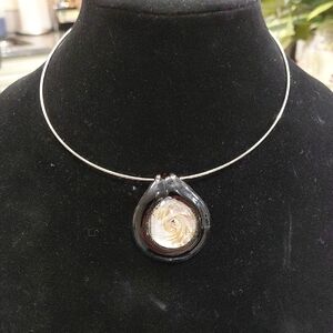 mChic Black and Gold Swirl Blown Glass Pendant Necklace 5in X 5in. Very Pretty..